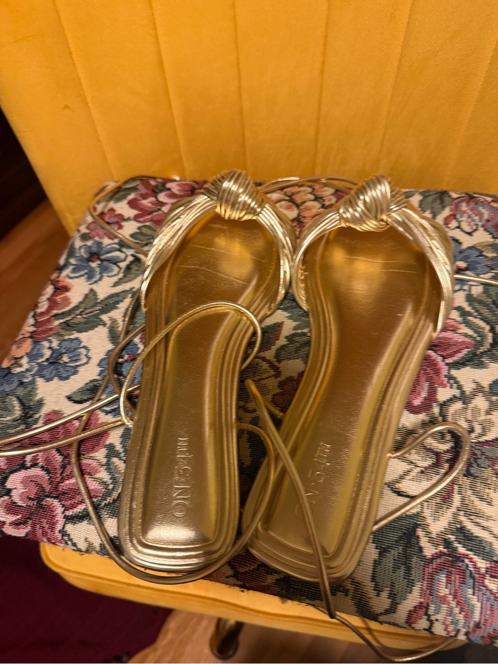 Metallic Gold Knot Toe Lace-Up Sandals - Women's Gold